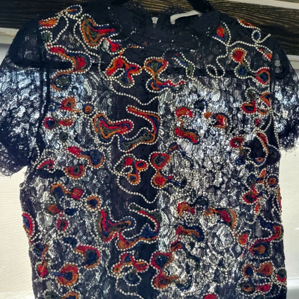 Black Lace Detailed stitch top with full zip back from  Zara